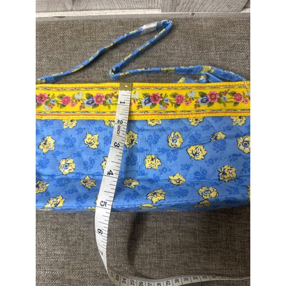 Quilted Shoulder Tote Handbag & Matching Pouch Yellow Blue Floral Pattern - Picture 11 of 13